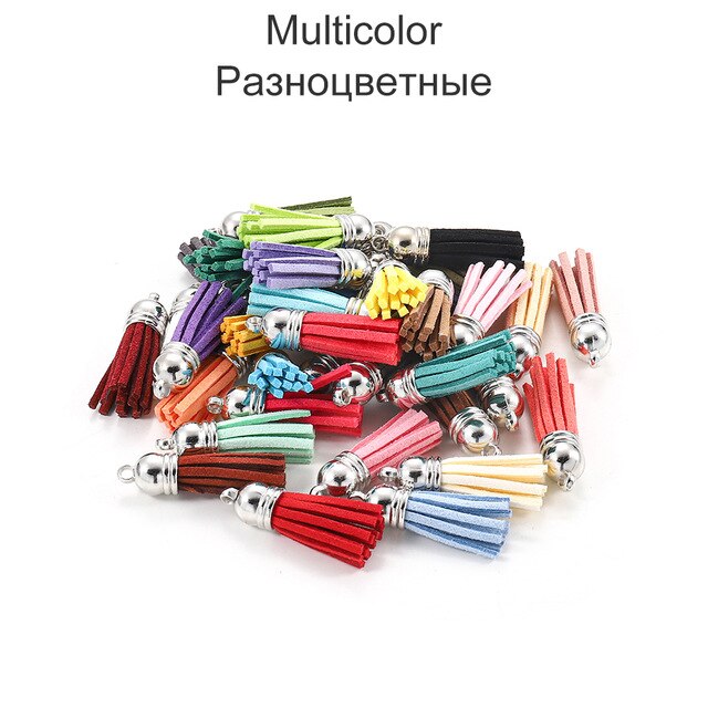 60 Stks/partij 38Mm Vintage Lederen Kwasten Fringe Averecht Macrame Voor Diy Sieraden Maken Sleutelhanger Mobiele Telefoon Riemen Hanger Accessoires: Silver Multicolor