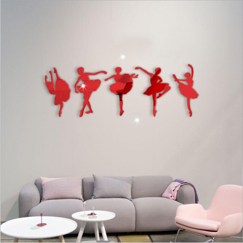 Classical Ballet Dancer Acrylic Carved Mirror Stickers Dance Room Training Class Classroom Decoration Wall Stickers Wall Decorat: Red
