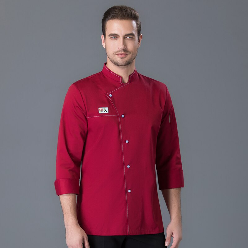 Høst og vinter kokkekostyme kokkejakke #39 kokk hvit skjorte restaurantuniform frisørsalong arbeidsklær: Rød / Xxxl