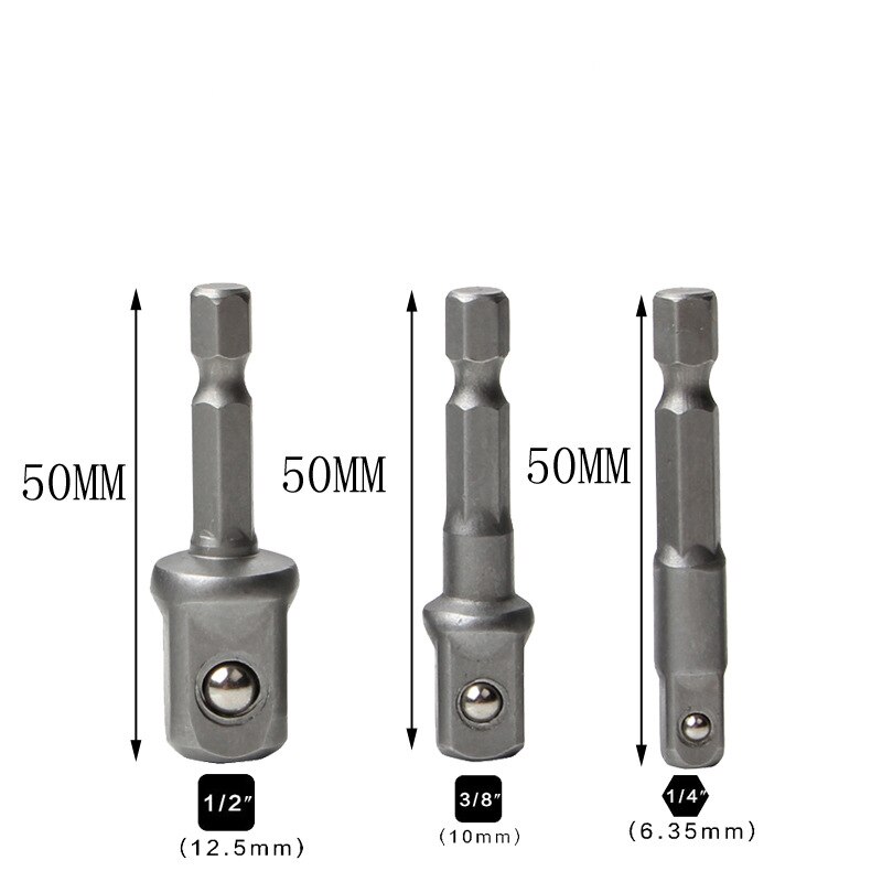 3pc 8pc poran hylsysovitin iskunvaimentimelle, jossa on kuusiokolon muotoinen neliömäinen hylsyporanterän palkin jatke 1/4 " 3/8 " 1/2 -bittinen sarja: 3 kpl setti  (50mm)