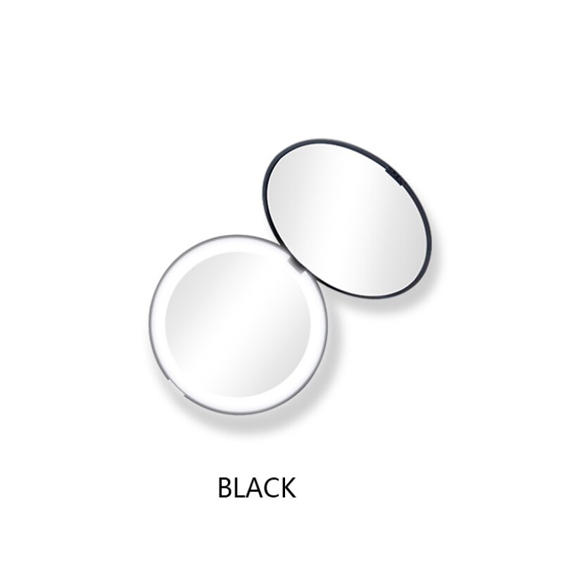 1pc sminkespejl med lys, bærbart kompakt led-spejl til kvinder, kosmetik-foldelomme med 6 led-lys makeup-værktøj: Førte sort