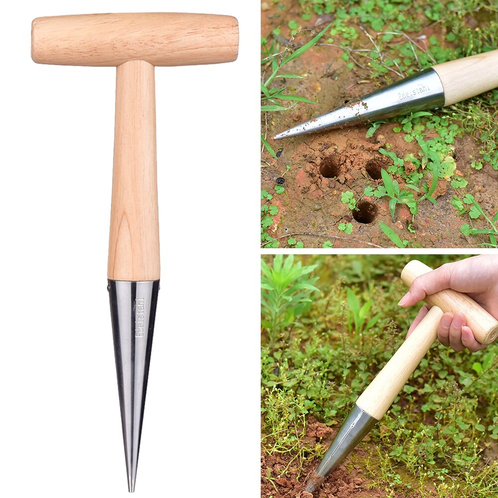 Migration Stainless Steel Hole Punch Tools Outdoor Cultivation Garden Accessory Durable Wood Handle Plant Seed Sow Dibber