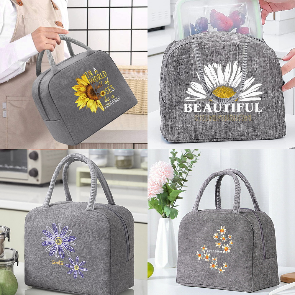 Thermal Food Picnic Lunch Box Insulated School Child Food Bag Tote Lunch Bags for Work Daisy Pattern Cooler Bag for Women