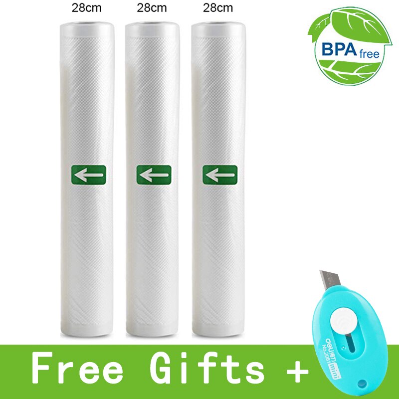 3 Rolls Food Vacuum Sealer Bags 12 15 20 25 28 x 500cm For Food Saver Rolls Home Sealing Vacuum Packer Bags: 28cm3pcs