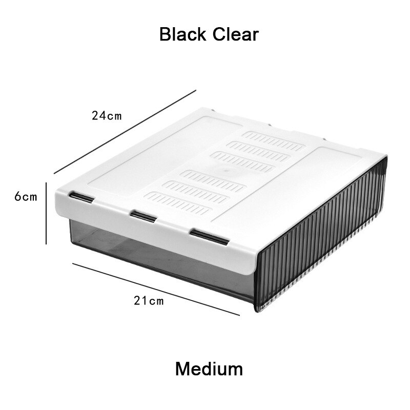 Self-Adhesive Under Desk Drawer Organizer Hidden Space Saving Office Supplies Storage Box Slide Out Pencil Tray Closet Organizer: Medium Black Clear