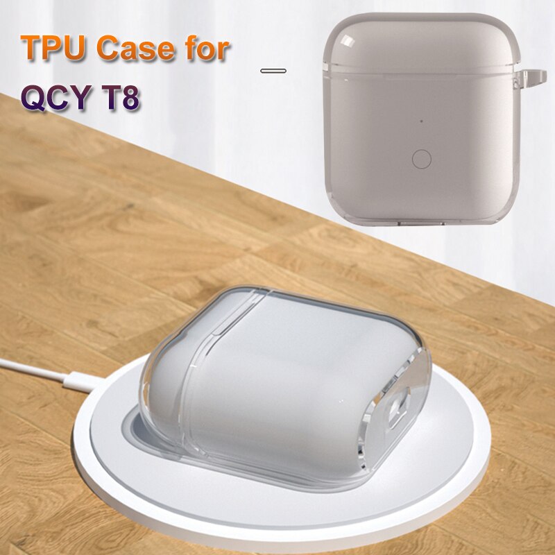 Oortelefoon Case Voor Qcy T8 Soft Tpu Beschermhoes Met Anti-verloren Gesp Voor Draadloze Bluetooth Headset Opladen Doos accessoires