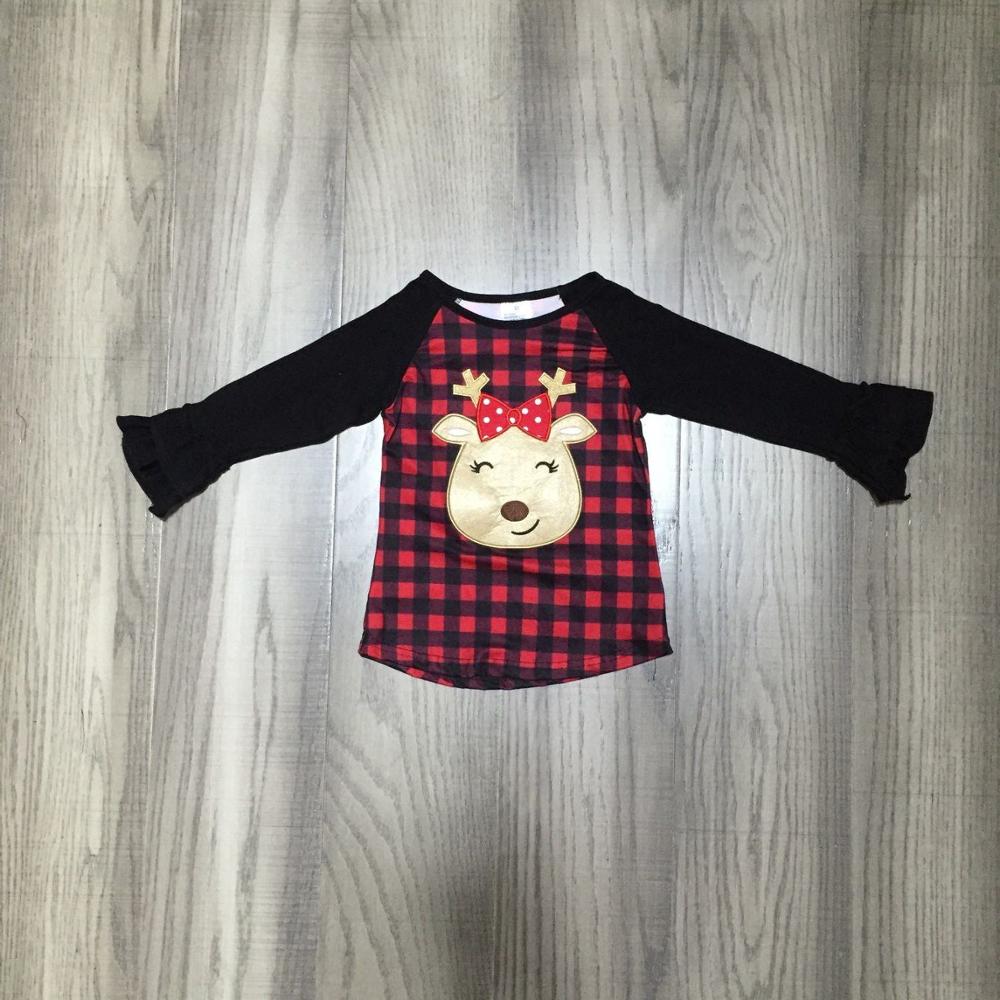 Baby meisjes kleding meisjes Kerst kleding Kerst elanden herten t-shirts met plaid baby kids leuke top katoen raglans