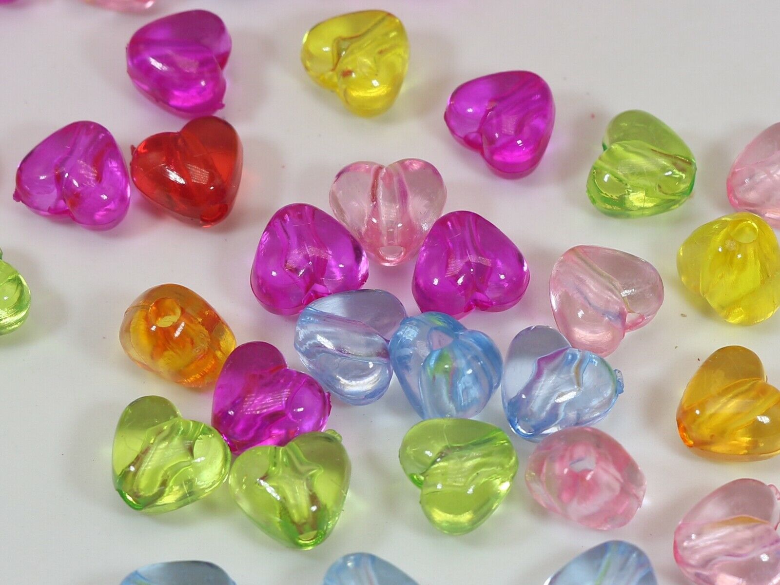 200 Mixed Color Transparent Acrylic Smooth Heart Beads Charm 10X9mm Jewelry Make