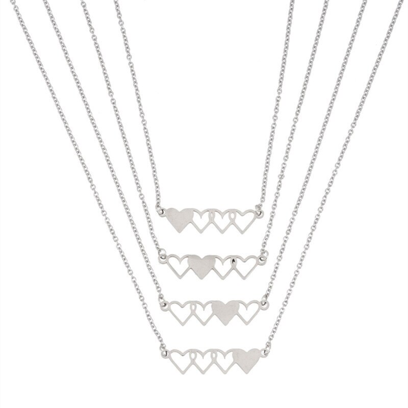 4Pcs/5Pcs Sister Heart-shaped Short Necklaces Stainless Steel Best Friend Necklace Suitable for 4 Sisters or 5 Sisters