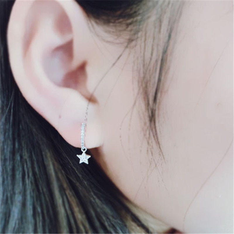 ROXI 925 Sterling Silver CZ Crystal Star Moon Stud Earrings for Women Korean Style Asymmetric Earrings Christmas Jewelry