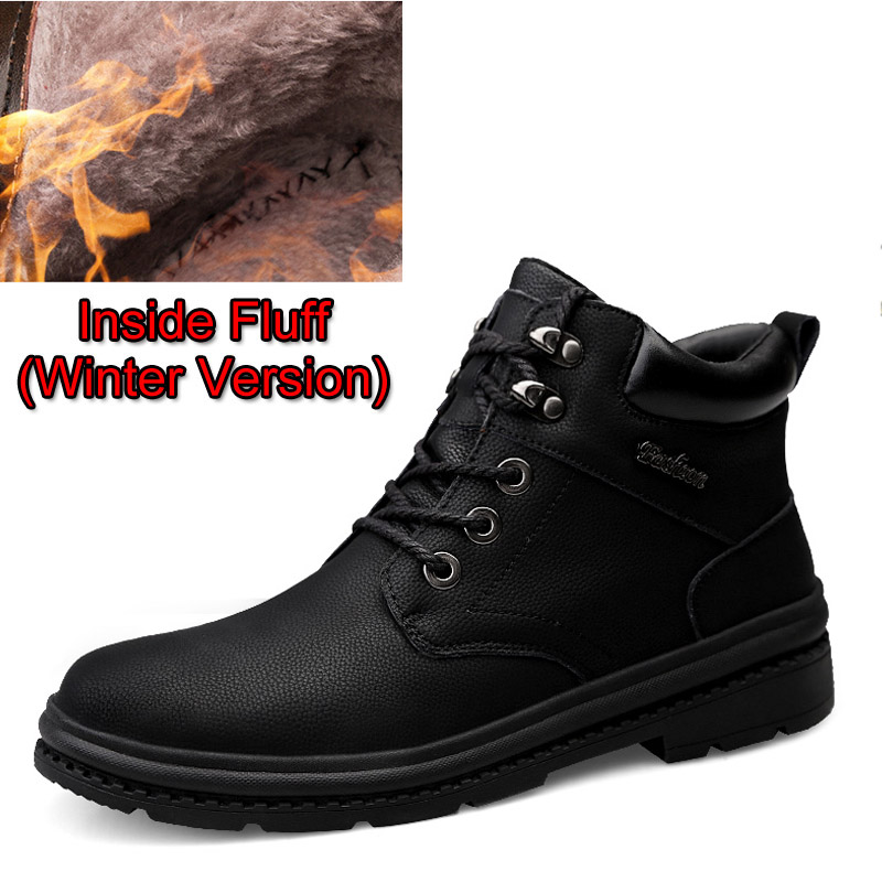Winter Sneeuw Laarzen Mannen Mannen Warme Laarzen Mannelijke Enkel Lace-Up Casual Botas Mode Handgemaakte Lederen Comfy bont Mannen Laarzen: Black Fluff / 13