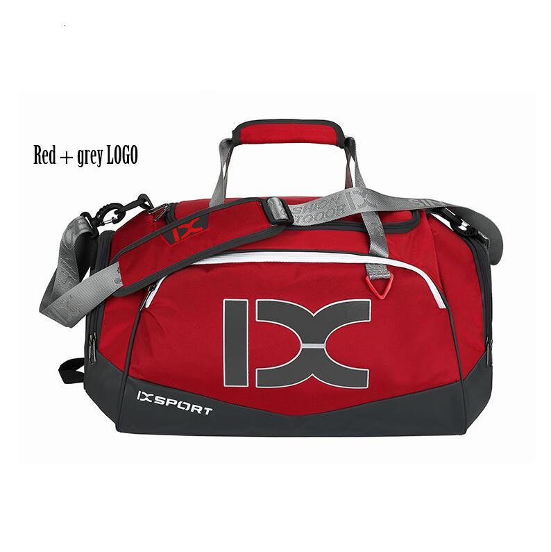 Stor afslappet vandprooftravel taske til mænd kvinder sport gym taske enkelt skulder håndtaske bagage duffleshoe tasker mochila laptop: Rødgråt logo