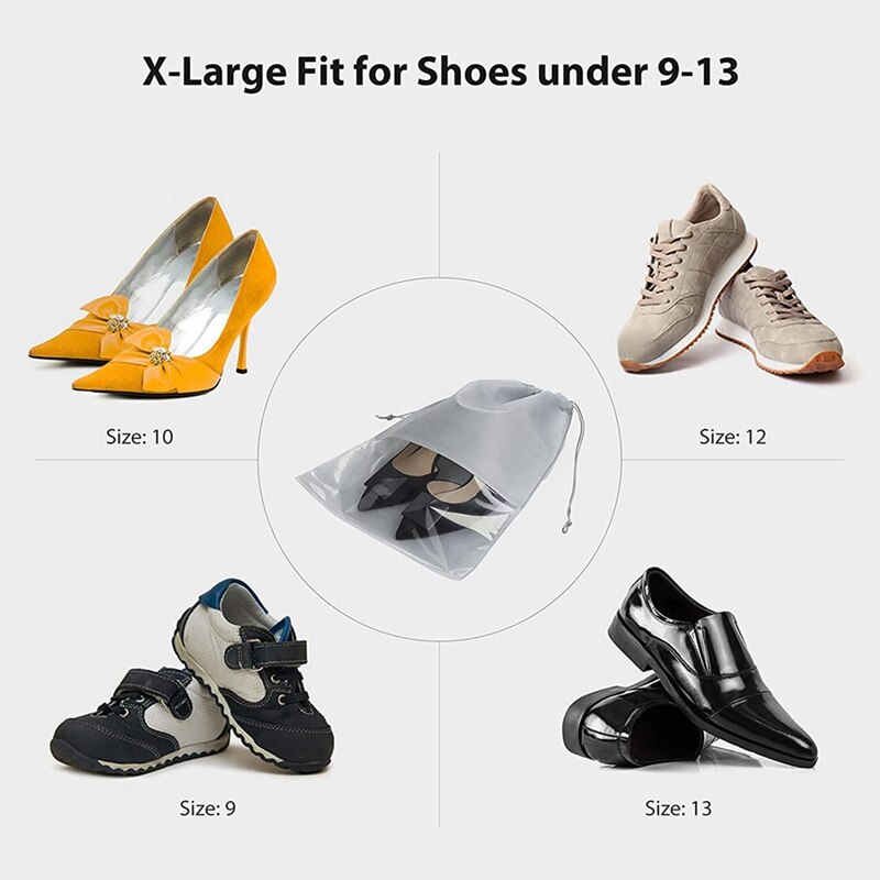 Sacs à chaussures de voyage 20 pièces, grands organisateurs d'emballage de pochettes pour chaussures, stockage de chaussures Non tissées avec corde épaisse noir + gris