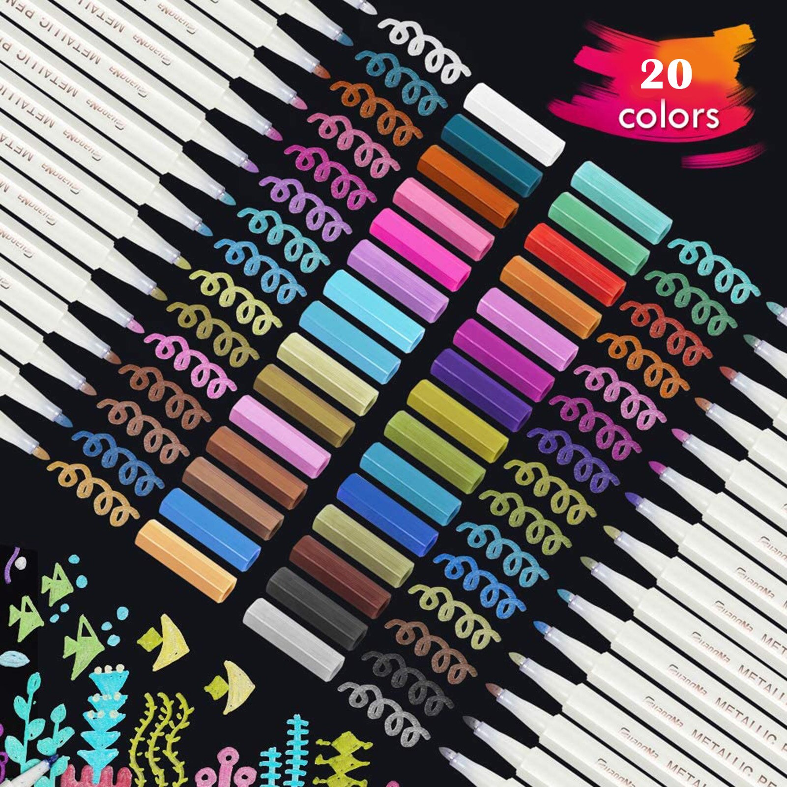 Diy Fotoalbum Metallic Kleur Pen 10/12/15/20/30-Kleur Graffiti Marker Pen Sneldrogend verf Pen Voor Card Ambachten Lbs: 20  colors