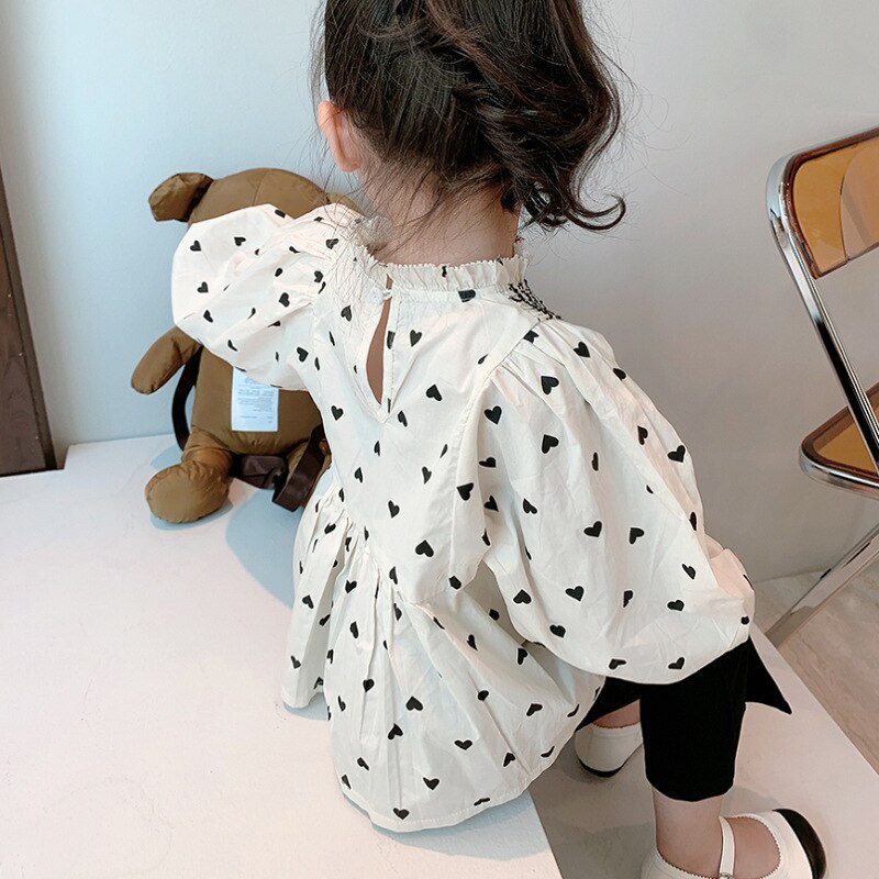 Chemisiers en coton pour filles, manches longues, cœur, printemps 2022