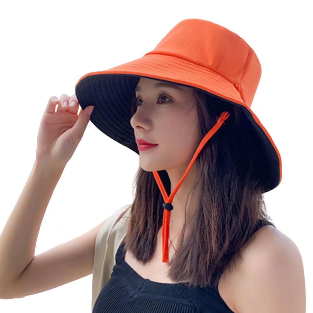 Double-sided Foldable WOmen Bucket Hat Sun Hat Solid Color Double-layered Big Sunscreen Basin Hat for Outdoor Summer: Orange