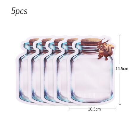 5PCs Reusable Mason Jar Bottles Bags Nuts Candy Cookies Snacks Bag Seal Fresh Food Storage Bag Snacks Zipper Kitchen Organizer: 5pcs S