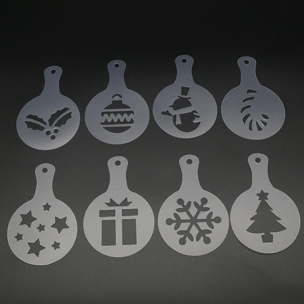 1/8Pcs Christmas Cookie Stencil Coffee Latte Cappuccino Coffee Duster Art Cake Templates Stencils Tools Barista Accessories S8T7: Christmas 8pcs