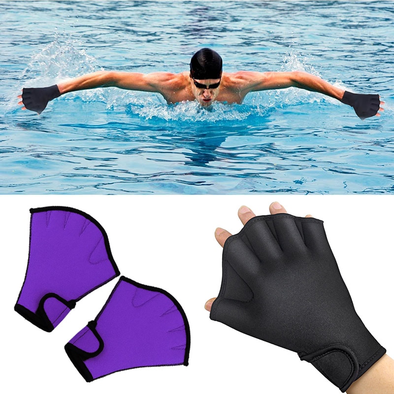 1 Pair Swimming Gloves Aquatic Fitness Water Resistance Aqua Fit Paddle Training Fingerless Gloves DX88