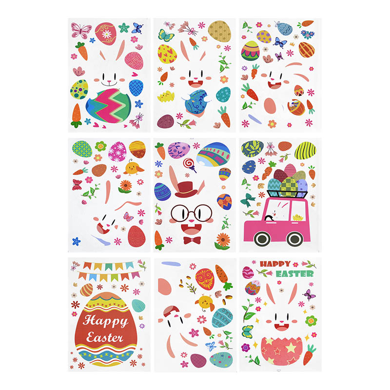 9 Sheets Easter Window Wall Stickers Removable Glass Static Sticker Decals Kids Room School Easter Party Decoration Home Decor: B01