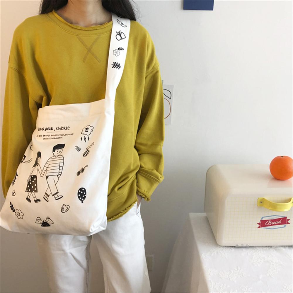 Natural Cotton Canvas Bag Cross Body Strap Print Boy Girl Student Book Bag CYB60