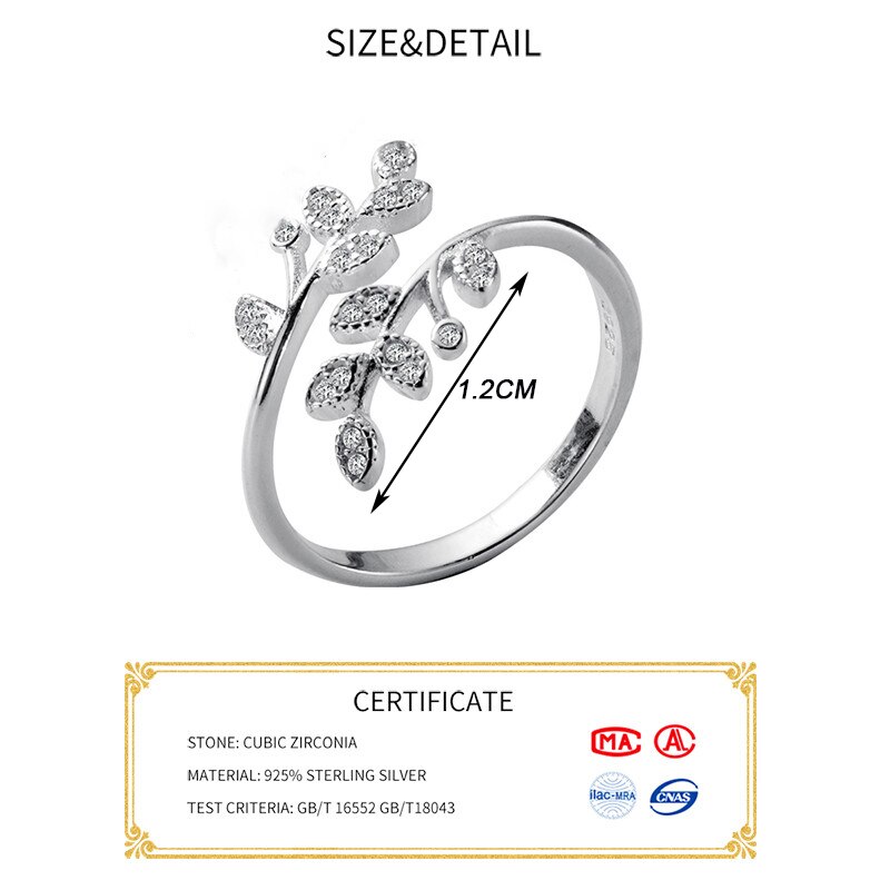 INZATT Real 925 Sterling Silver Zircon Leaves Ring For Women Party Cute Plant Fine Jewelry Minimalist Accessories