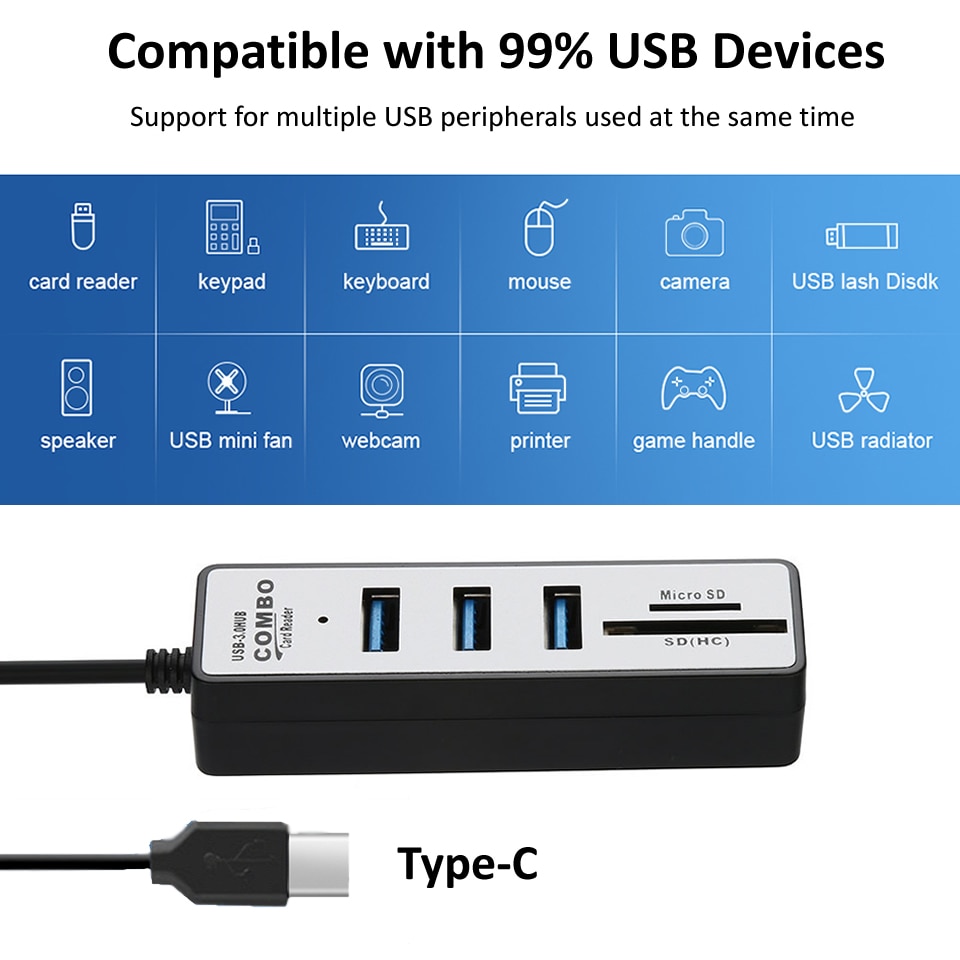 8-in-2 USB-C Hub 3.0 – Met SD/TF-kaartlezer, USB 3.0, USB-C En Meerdere Poorten Voor MacBook, IPad, Galaxy En Meer