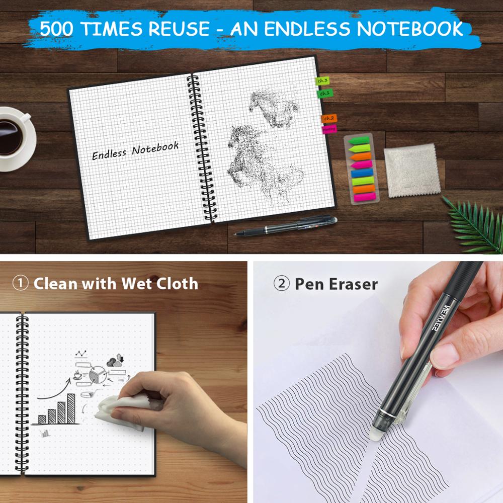 Newyes smart reusable erasable notebook Spiral A4 Notebook Paper Notepad Pocketbook Diary Journal Office School Drawing