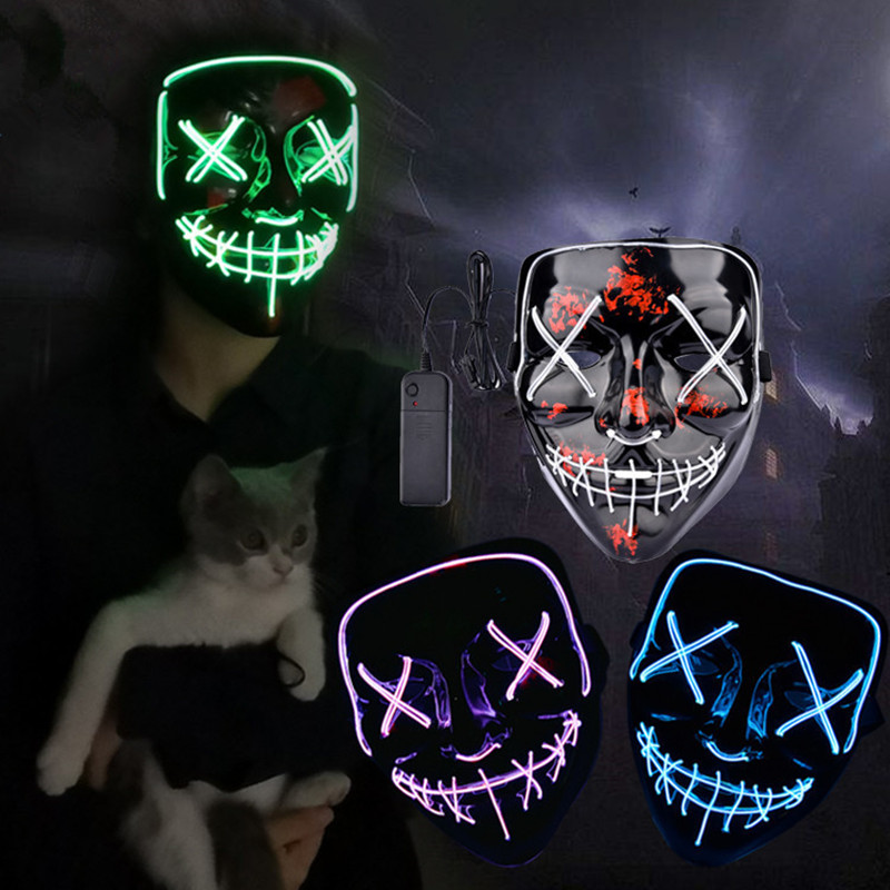 Led Mask Halloween Party Masque Masquerade Masks Neon Maske Light Glow In The Dark Mascara Horror Maska Glowing Masker Purge