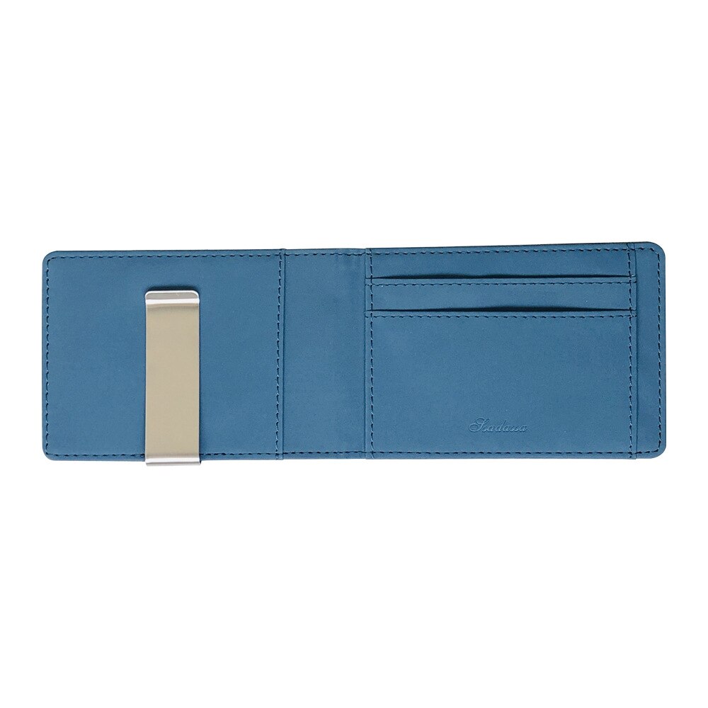 Portafoglio in pelle con fermasoldi Bifold sottile da uomo in vendita calda di moda con morsetto in metallo porta carte di credito per donna: Blu