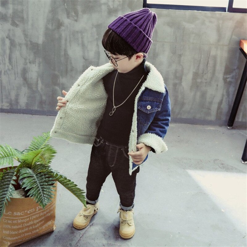 Koreanische Klassische Stil Kinder Kaschmir Mantel Für Jungen Herbst Winter Kaschmir Wolle Mantel Kleinkind Winter Pelz Denim Mantel Baby Warm jacke