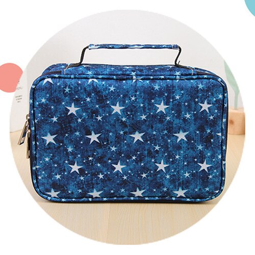 Mini 72 Holes School Pencil Case for Girls Boys Penal Pencilcase Kawaii Canvas Big Pen Box Stationery Kit Large Cartriage Bag: Blue Empty Penal
