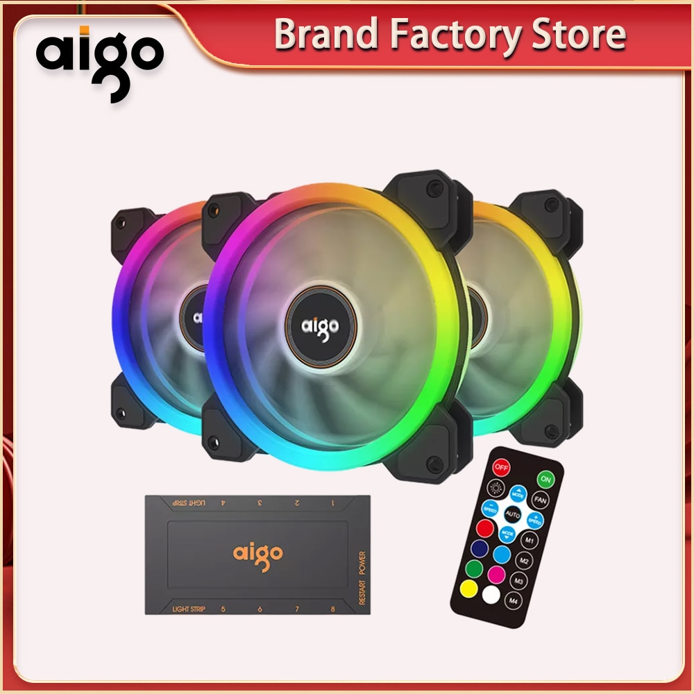 Aigo  dr12 120mm jäähdytin tuuletin tupla rgb pc tuuletin tuuletin tietokoneeseen äänetön pelikotelo kaukosäätimen tuulettimella
