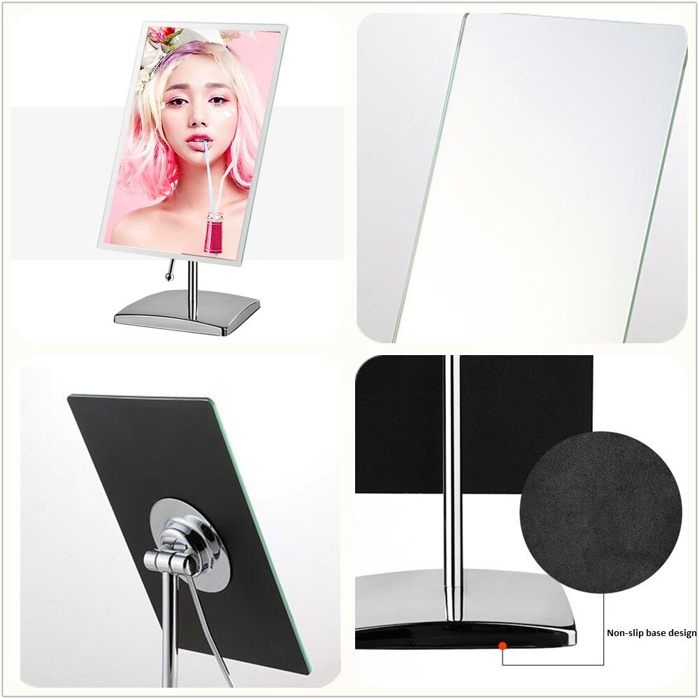 HD Rectangle Desktop Tabletop Cosmetic Vanity Makeup Mirror with EVA Base,304 Stainless Steel Large Non-Magnifying Speech Mirror