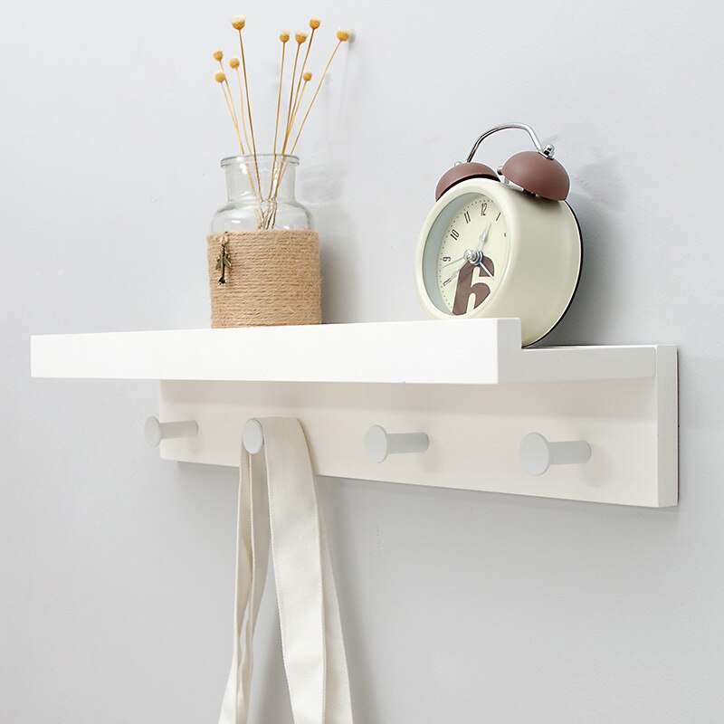 Estante de madera para pared, tablero de partición de hierro para dormitorio, estante de almacenamiento colgante montado en la pared, gancho para decoración del hogar, sala de estar: White4