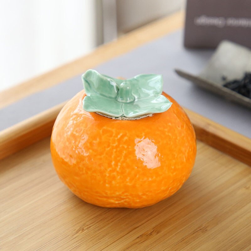 Ceramic Orange Tea Caddy Tea Box Home Decoration Fruit Shape Puer Sealed Storage Jar Tea Can Teaware Kictchen Supply: 1