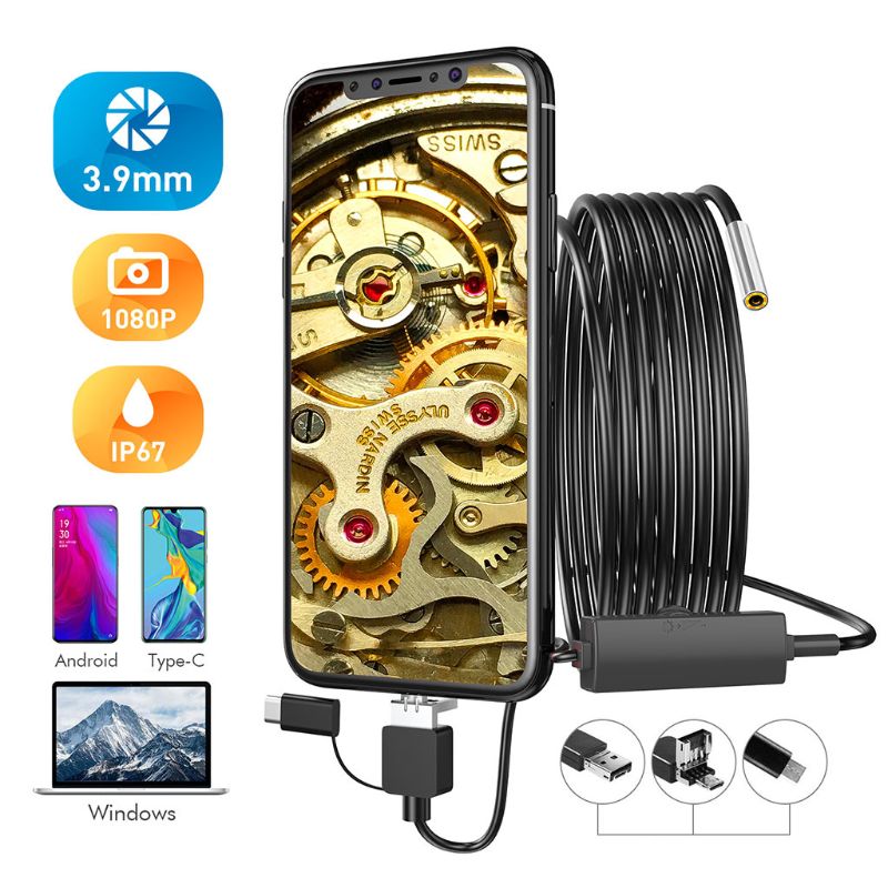 Endoscope 3 en 1 Endoscope USB 3.9mm étanche pour téléphone Android Windows PC Mac