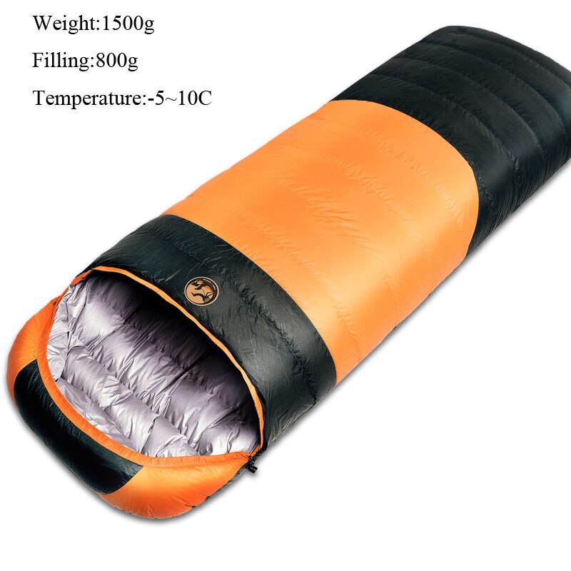 CS107 down-Filled Sleeping Bag (800G, 1000G, 1200G) Autumn and Winter Duck down Adult Sleeping Bag can be spliced together: orange 800g