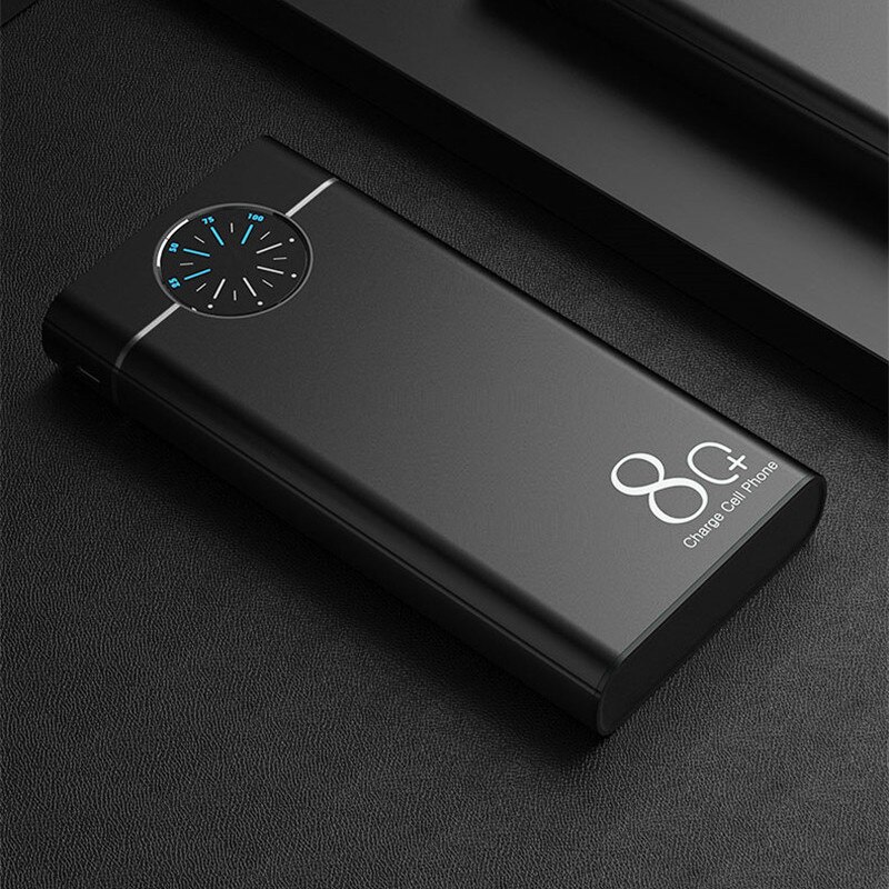 80000mAh Power Bank Large-Capacity Portable Phone Charger LED Outdoor Travel PowerBank Watch Digital Display for Xiaomi IPhone: Black