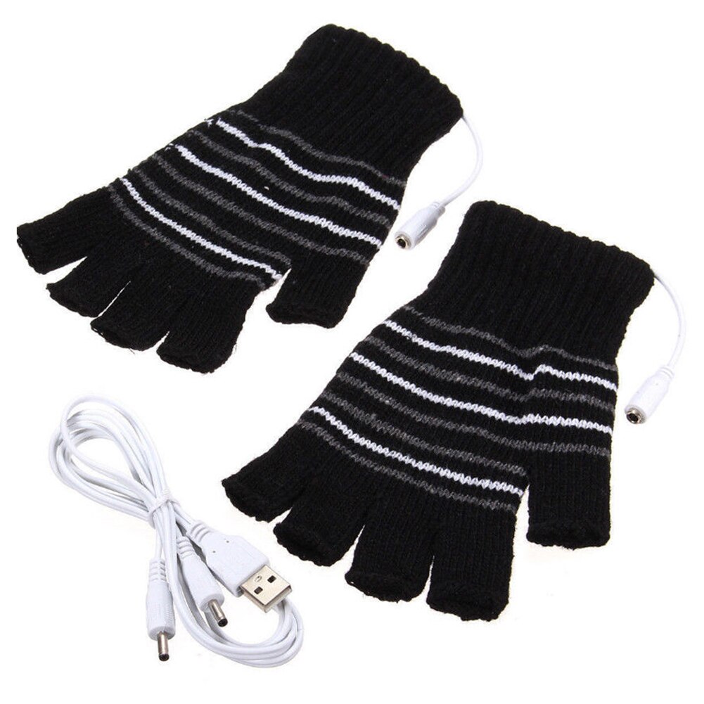 Fingerfri usb-drevne opvarmningshandsker udendørs bjergbestigning ridekontor efterår og vinter håndopvarmede handsker: Sort