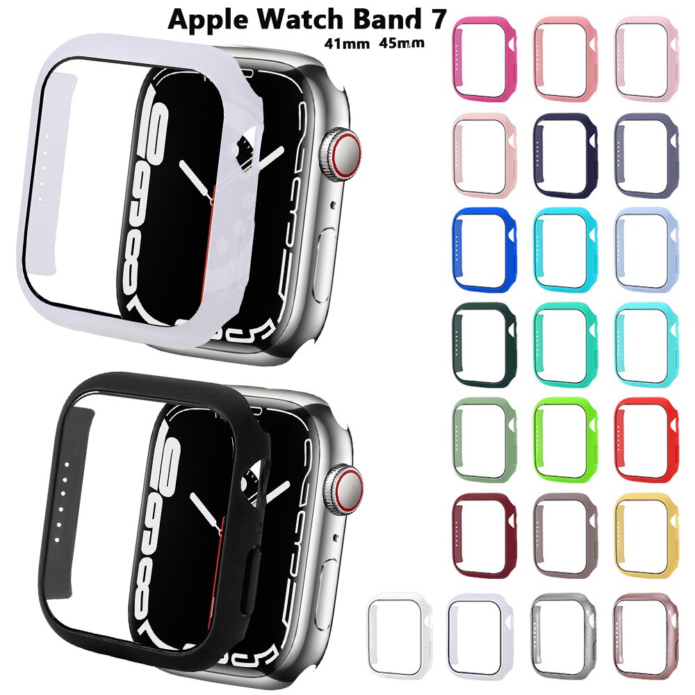 Verre + couvercle pour Apple Watch 7, coque de protection 45mm 41mm iwatch série 7, antichoc + écran pour Apple watch 7 45mm, accessoires