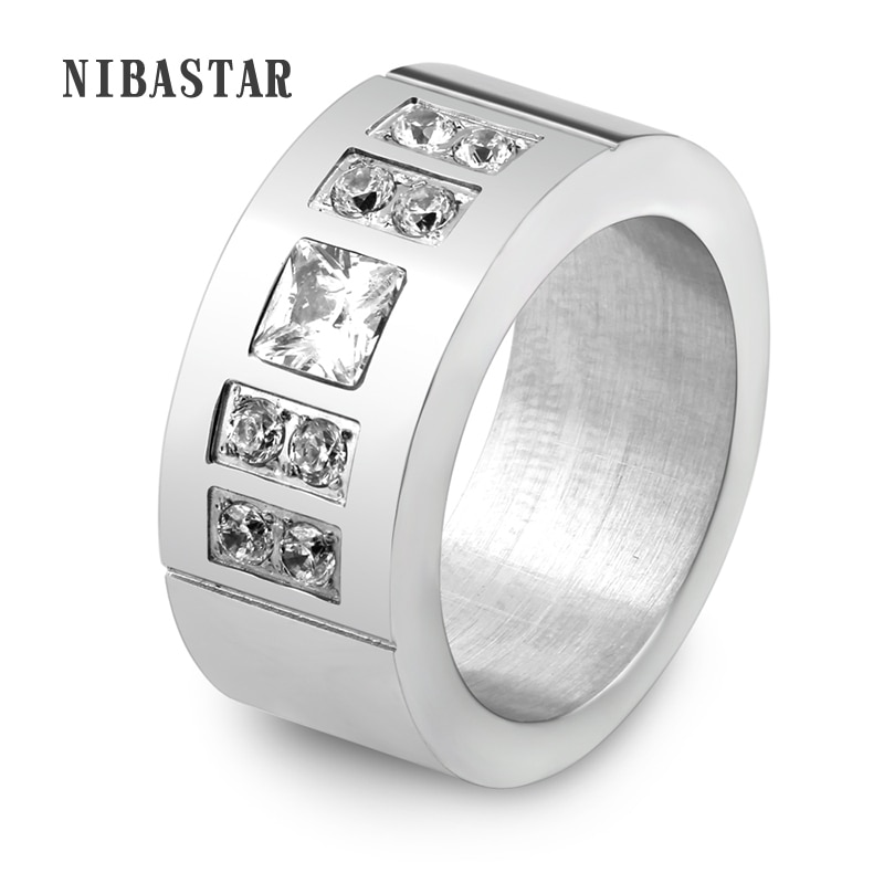 Silver Plated Stainless Steel Crystal Ring Female Titanium Wedding Ring For Women Size 6-10