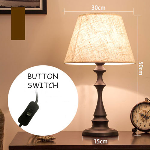 Table Lamps for Bedroom Bedside LED Nordic Modern Fabric Shade Desk Light for Living Room Study E27 Decor Lighting Night Lights: A Style Black Button