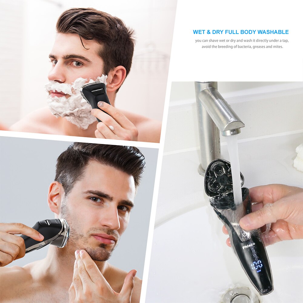 Phisco – rasoir électrique pour hommes, Rechargeable, sec, étanche, USB, rotatif, soins du visage