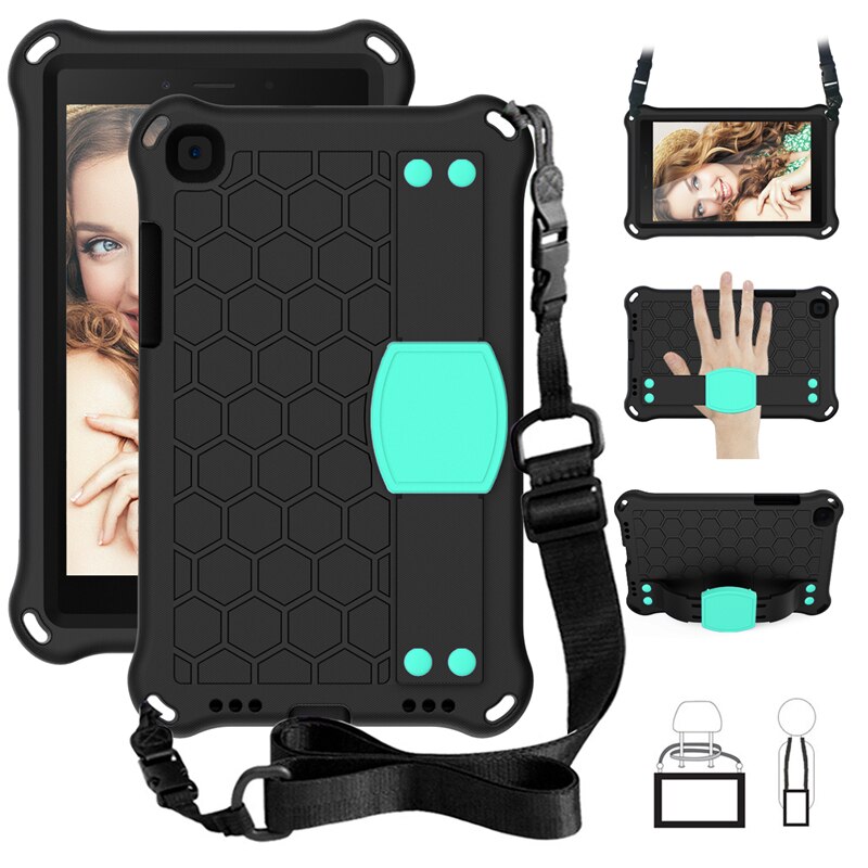 Tablet Case for Samsung Tab A 8.0 - EVA Shockproof Kids Stand Cover with Strap: Black Mint