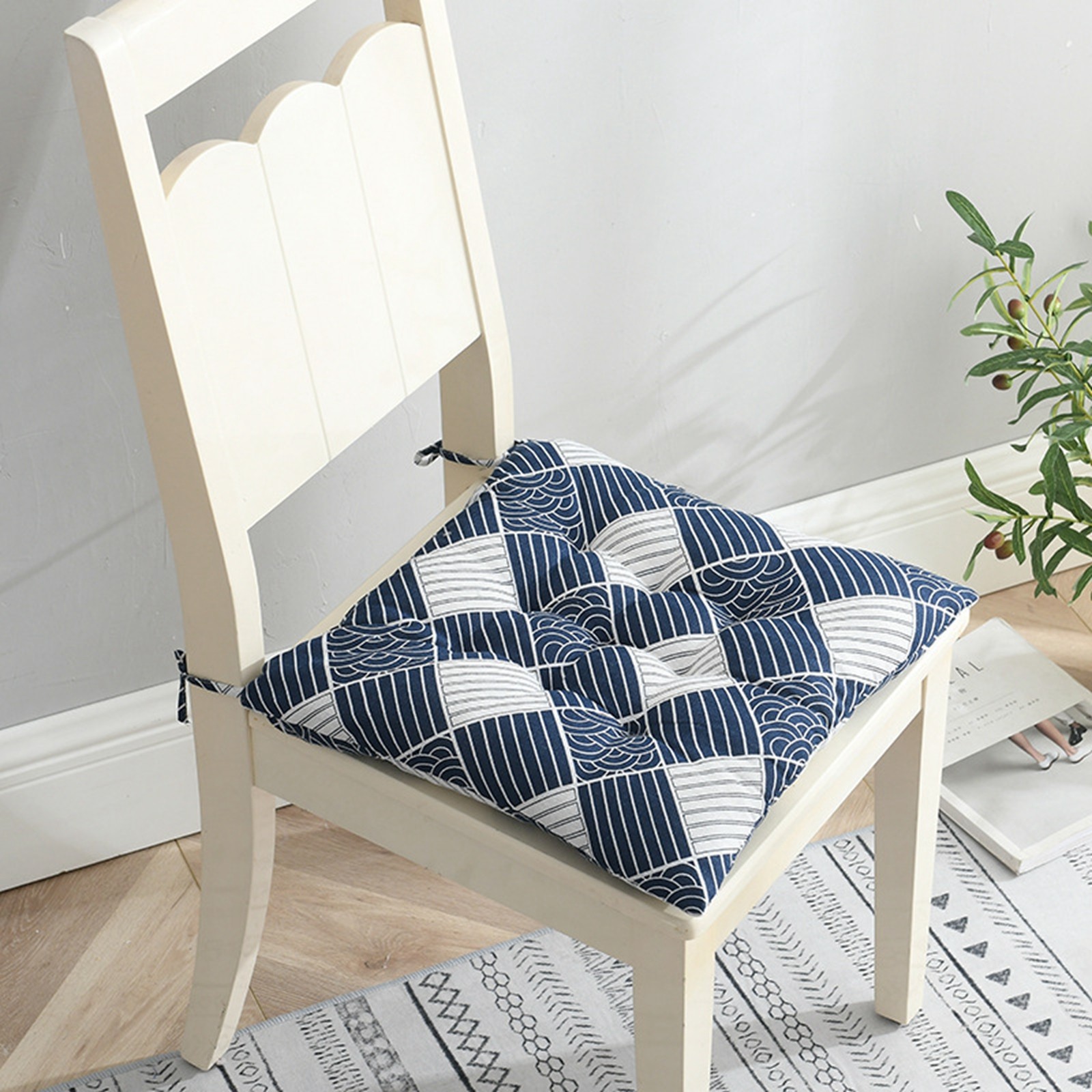 Cuscino in lino da 40cm cuscino per schienale sgabello quadrato in cotone per sedia per Computer da ufficio a casa tappetino protettivo tappetino per sedile glutei tappetino per sedia: Navy Blu