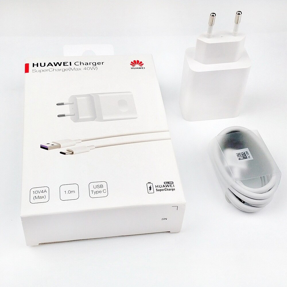 Original Huawei SuperCharge 40W adaptador de carga rápida 10V 4A Max Cable de cargador rápido tipo C para Mate 30 20 Pro 10 9 P30 P20 V20: EU Charger set