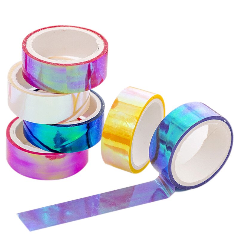 Kawaii Holografische Washi Tape Leuke Kleurrijke Scrapbooking Masking Tape Diy Washitape Decoratieve Plakband Japanse Briefpapier
