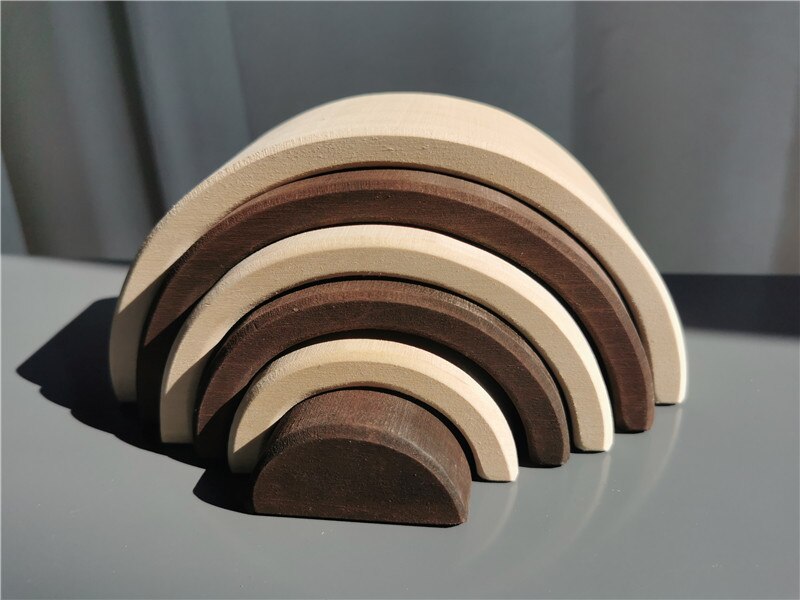 Baby Montessori Holz Spielzeug Regenbogen Verschachtelung Schalen Baswood 6 Schicht Bogen Hefter Blöcke Bäume: Kaffee Stapler 6