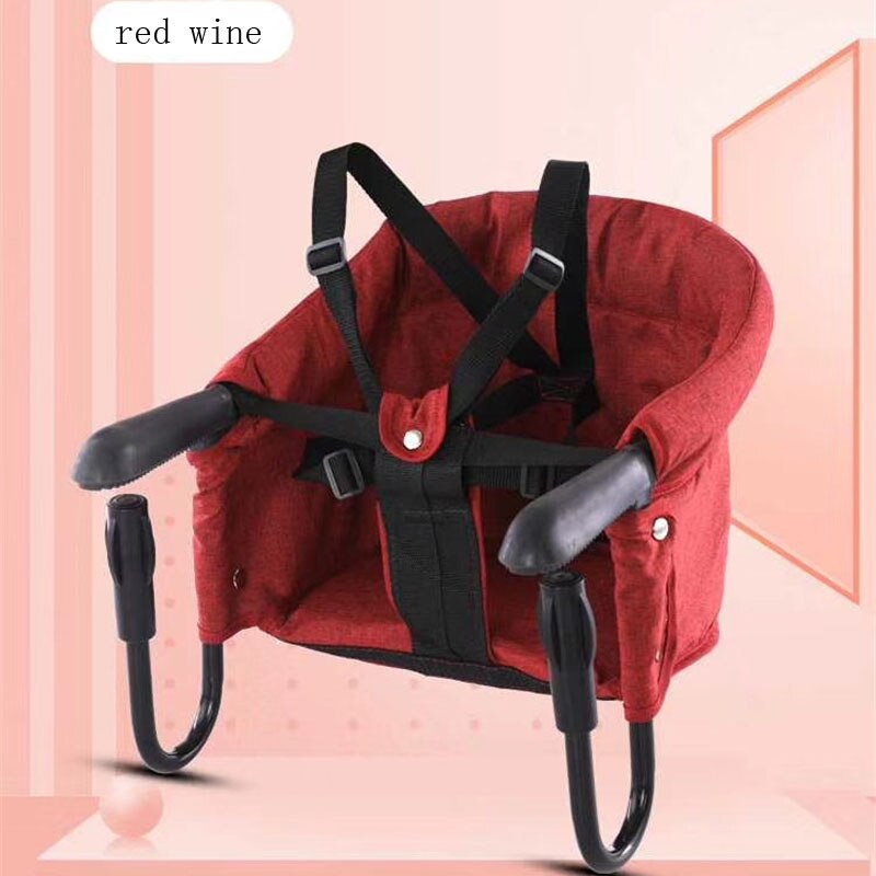 Bærbar baby højstol foldbar foderstol sæde booster sikkerhed baby krog på sæde til hjemmerejse solid baby sæde til bord: Rød -cm026a
